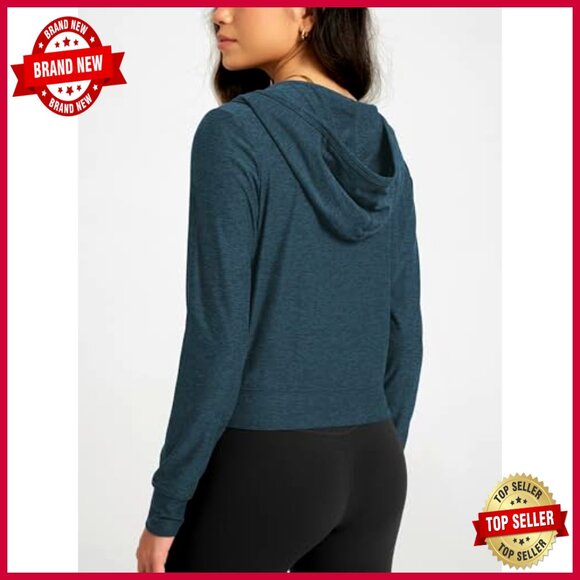 Full-Zip Cropped Hoodie with Pockets UPF 50+ Soft Stretch Fabric - Picture 2 of 6